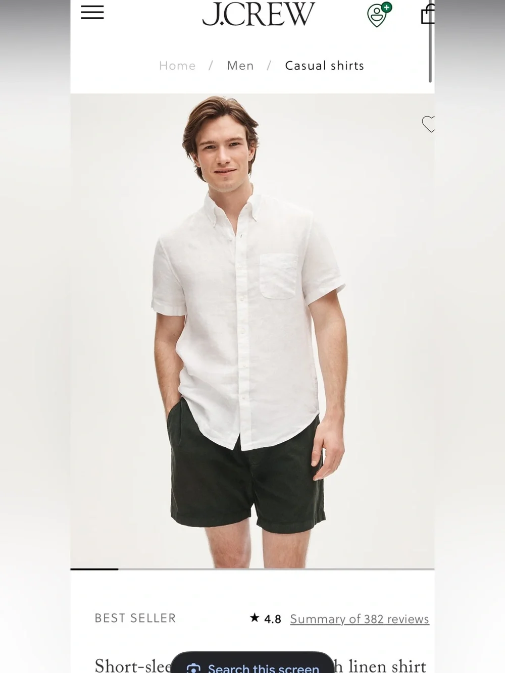 J. Crew White Short-Sleeve Linen Button-Down Shirt